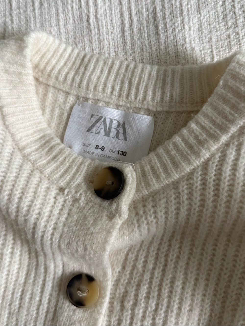 Cream Ribbed Button-Front Girls Cardigan Sweater - Picture 5 of 6